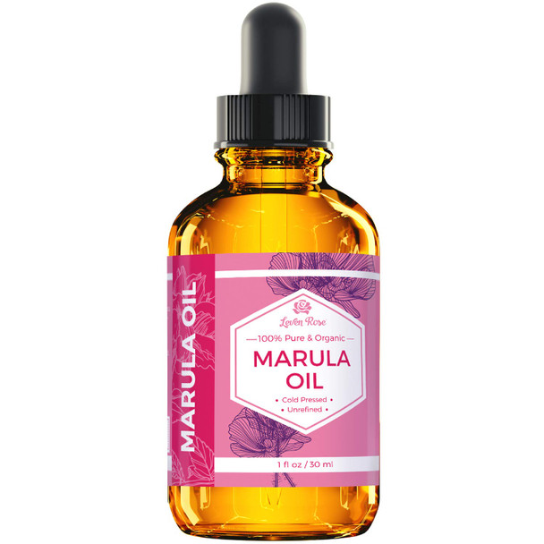 Leven Rose Marula Oil Pure Organic Extra Virgin Cold Pressed All Natural Face Dry Skin and Body Moisturizer and Damaged Hair Treatment 1 oz