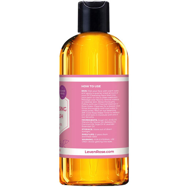 Leven Rose Cleansing Oil for Face and Makeup Remover Oil 100 Natural Oil Cleanser for Face Gentle Korean Inspired Wash for Oily Skin Oil Based Cleanser 8 oz