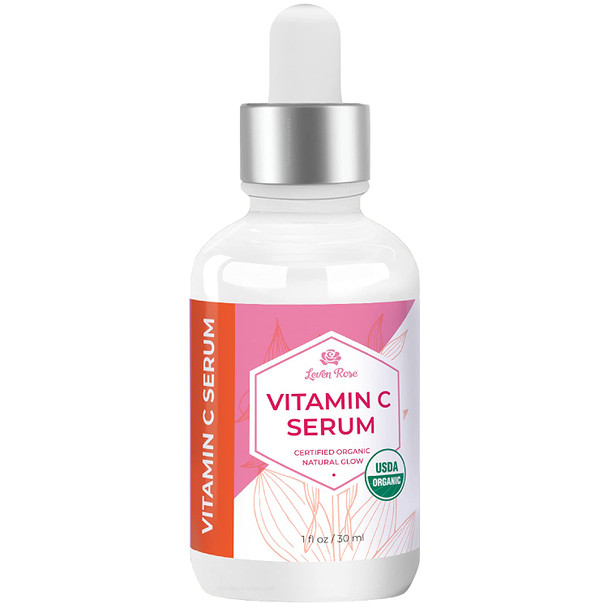 USDA Organic Vitamin C Serum by Leven Rose Anti Aging Serum for Face Vitamin C for Face and Brightening Serum Vitamin C Serum for Face Hydrating Serum 1 oz Face Serum