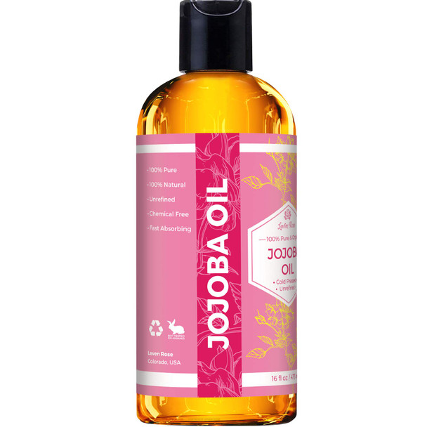 Jojoba Oil by Leven Rose Pure Cold Pressed Natural Unrefined Moisturizer for Skin Hair and Nails 16 Fl. oz