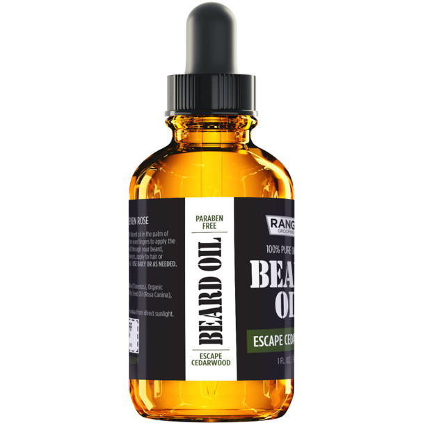 Leven Rose Escape Cedarwood Beard Oil  Leave In Conditioner 100 Pure Natural Organic for Groomed Beards Mustaches and Moisturized Skin 1 oz by Ranger Grooming Co