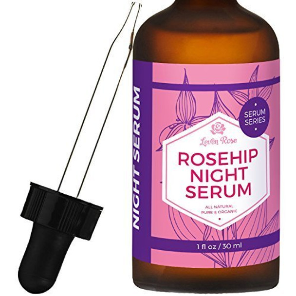Rosehip Oil Night Serum by Leven Rose 100 Pure Organic Natural Skin Renewal Brightening Complexion Anti Inflammatory Anti Aging 1 oz