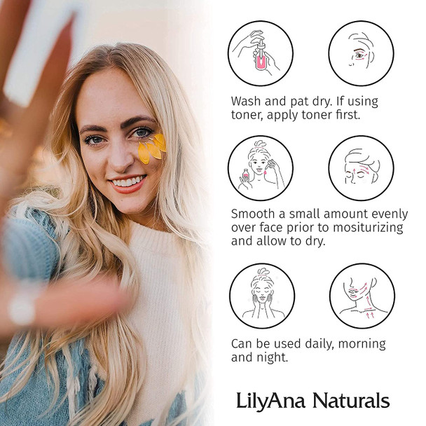 LilyAna Naturals Eye Cream 1.07 oz and Vitamin C Serum 1 oz Anti Aging Bundle  Face Serum Reduces Age Spots and Sun Damage and Under Eye Cream for Dark Circles and Puffiness