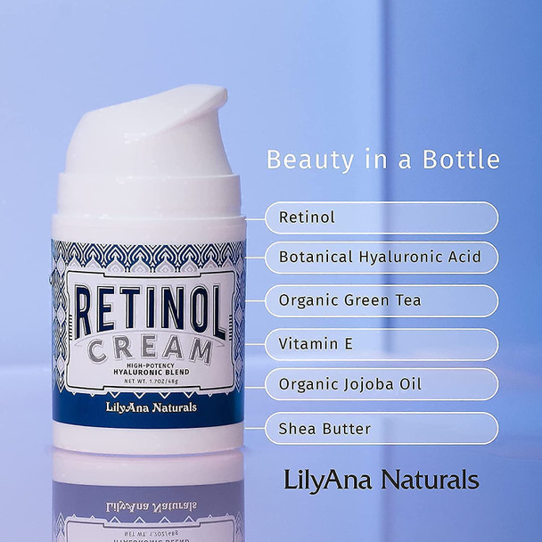 LilyAna Naturals Retinol Cream Moisturizer 1.7 Oz and Vitamin C Eye Cream 1 Oz Bundle  AntiAging Cream for your Eyes and Face Reduces Dark Circles and Puffiness Fine Lines Wrinkles and Age Spots