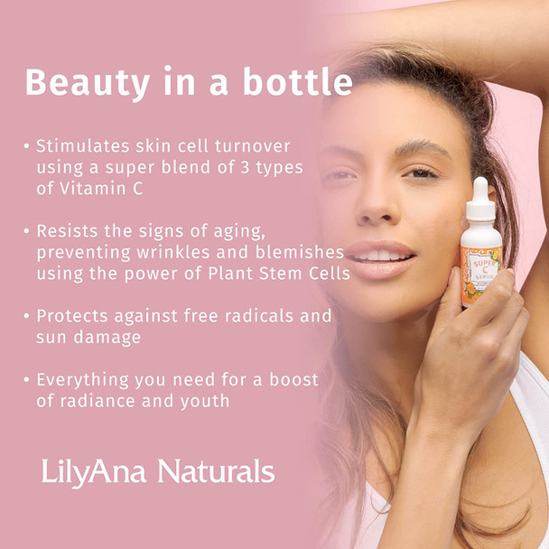 LilyAna Naturals Super C Serum  Face Serum  AntiAging Vitamin C Serum for Face with Hyaluronic Acid Niacinamide and Plant Stem Cell Complex  1oz