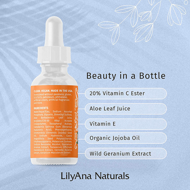 LilyAna Naturals Vitamin C Serum 1 oz and Face Cream Moisturizer 1.7 oz Bundle  Face Serum Reduces Age Spots and Sun Damage and AntiAging Wrinkle Cream for Face Helps With Dry Skin and Dark Spot