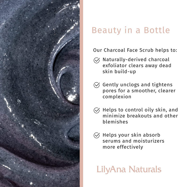 LilyAna Naturals Charcoal Face Scrub 3 Oz and Face Cream 1.7 Oz Bundle  AntiAging Facial Exfoliator and Face Cream Face Moisturizer For Dry Skin Rose and Pomegranate Extracts  for Women and Men