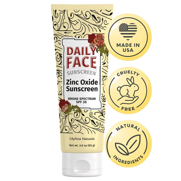 LilyAna Naturals SPF 30 Face Moisturizer  Mineral Sunscreen for Face with Zinc Oxide Face SPF Face Sunscreen for Sensitive Skin 3.0oz 1Pack