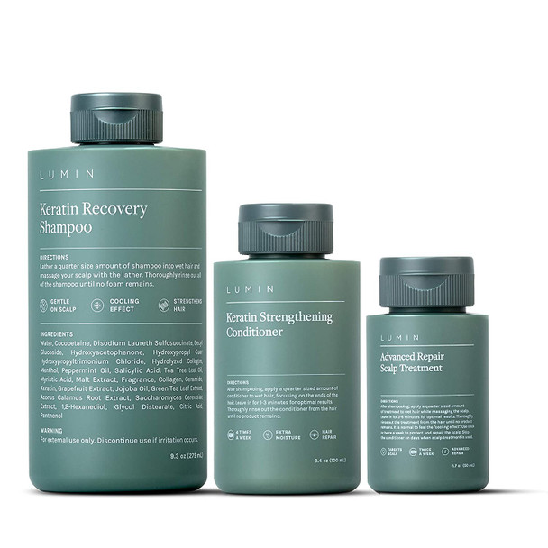 Lumin  Scalp Recovery Set for Men  Recovery Shampoo Keratin Conditioner Scalp Treatment  Boost Growth Repair and Improve Hair Health  Contains Tea Tree and Keratin