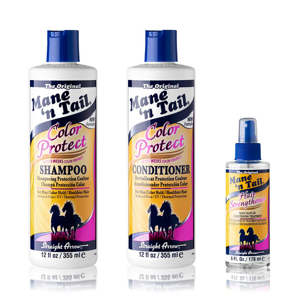 Mane n Tail Color Protect Shampoo and Conditioner 12 Ounce Each Plus Hair Strengthener Spray To Rebuild and Strengthen Dyed Hair