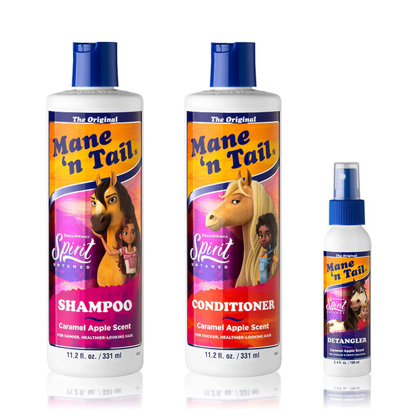 Mane n Tail Spirit Untamed Shampoo  Conditioner 11.02 Oz  Detangler 3.4Oz For Kids Caramel Apple Scent Gentle Mild For Everyday Use Coconut Oil Softness
