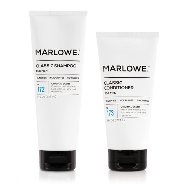 MARLOWE. Classic Mens Shampoo and Conditioner Set Clarifies Invigorates and Refreshes Hair with Moisturizing Argan Oil  Coconut Oil All Hair Types