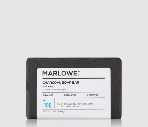 MARLOWE. Charcoal Face  Body Soap Bar No. 106 7oz  Best Cleansing  Detoxifying Bar for Men  Includes Natural Extracts Shea Butter  Willow Bark  Amazing Scent