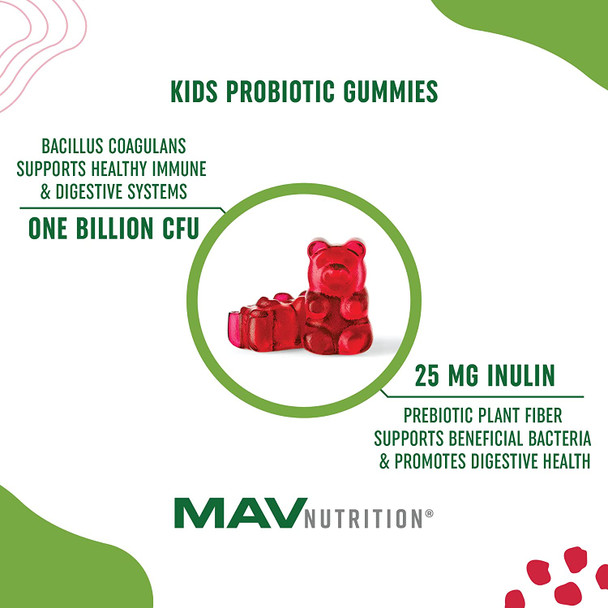 Probiotic Gummies for Kids  Promotes a Healthy Flora with 2 Billion CFU Prebiotic  Probiotic Cultures for Digestive Health and Immune Support  60 Natural Flavor Gummies