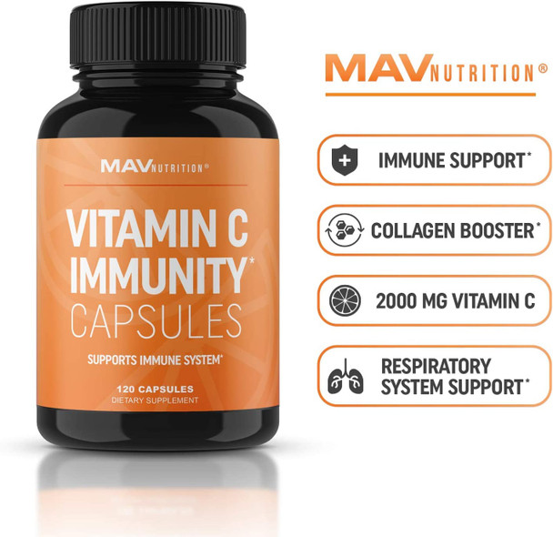 Vitamin C Capsules  for Immune Support  NonGMO Gluten  Vegan  Vegetarian Friendly  Vitamin C as Ascorbic Acid 500mg per Capsule 2000mg per Serving 1 Pack