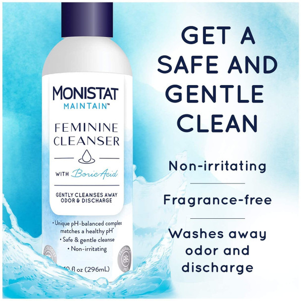 Monistat Maintain Feminine Wash with Boric Acid Fragrance Free 10 Fl Oz