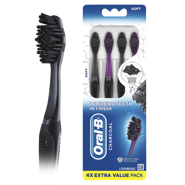 Oral-B Charcoal Toothbrush Whitening Therapy, Soft 4ct