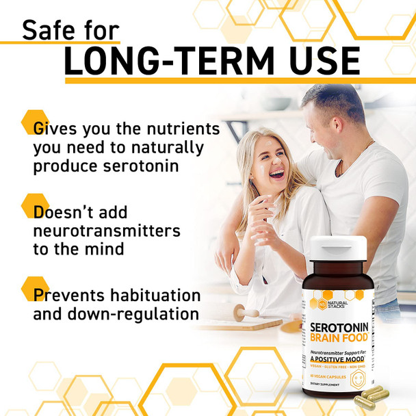 Serotonin W/ L Tryptophan  Rholiola  Mood Support  Serotonin Supplement  Promotes Positive Mood Calmness Increased Energy  Happy Mood  Brain Support Supplement 60Ct