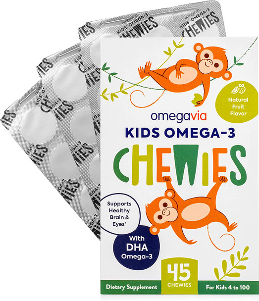 Omega 3 Fish Oil Gummies  UltraHigh DHA Chewable Gel Gummy  Omega 3 for Kids Supports Brain Eyes  Bones  SugarFree Natural Fruit Flavor  Kids Omega 3 Gummies 45