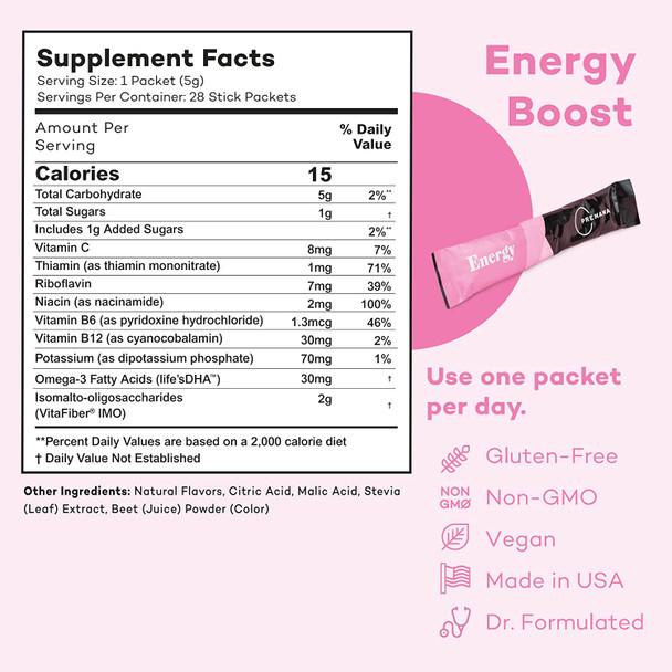 PREMAMA Prenatal Vitamin Energy Boost Lactation Support Drink Mix  Postnatal Vitamin Bundle Omega 3 B Vitamins DHA Folate 28 Servings