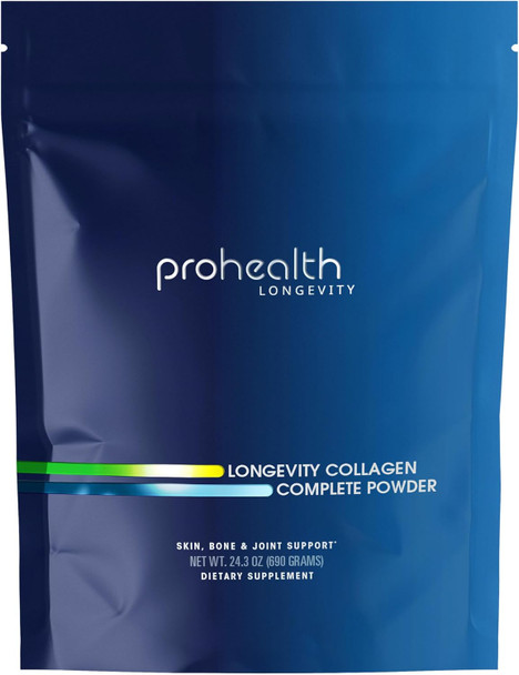 ProHealth Longevity Collagen Complete Powder - for People Over 40. 20g Multi Collagen. Hyaluronic Acid. for Joints, Bones, Hair, Skin, Muscles, Gut - 30 Servings