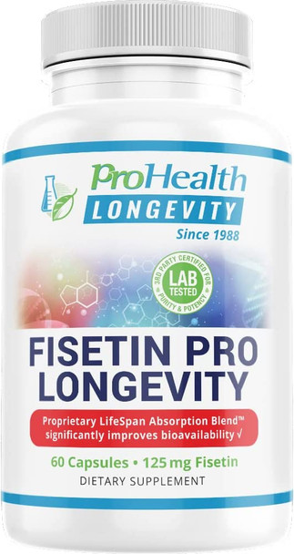 Fisetin Pro Longevity 60 Capsules  Supports Brain Function Focus and Alertness. Natural Bioflavonoid. Powerful Antioxidant. Enhanced Bioavailability. by ProHealth Longevity.