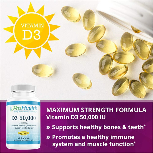 ProHealth Vitamin D3 50000 50000 IU 50 softgels Helps Boost and Support Healthy Bones and The Immune System  Gluten ProHealth Vitamin D3 50000 50000 IU 50 softgels Helps Boost and Support Healthy Bones and The Immune System  Gluten