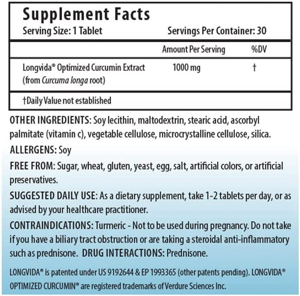 ProHealth Optimized Curcumin Longvida 1000 mg 30 Tablets