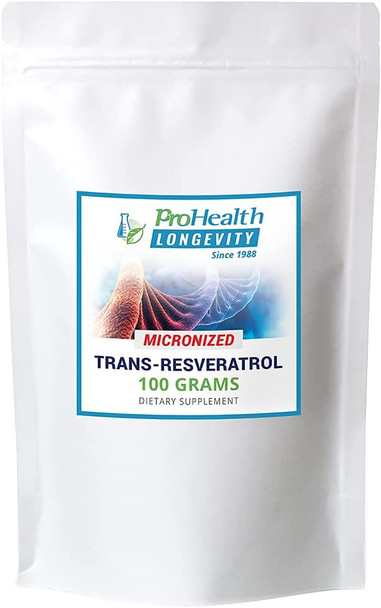 ProHealth Longevity Bulk Trans Resveratrol Powder 100 Grams  Pure Pharmaceutical Grade 1000 mg per Scoop Superior Absorption and Bioavailability