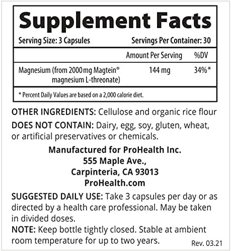 BrainMag Pro Magnesium LThreonate 90 Capsules by ProHealth Longevity