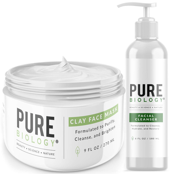 Premium Facial Cleanser and Clay Mask  Foaming Face Wash for Oily Skin Care with Sage Rosemary and Lemon Essential Oil  Hydrating Bentonite Clay Mask for Face Care with Vitamins A B C and E