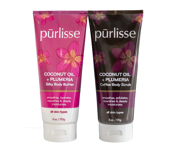 purlisse Coconut Oil  Body Scrub  Butter Duo Natural Body Scrub  Moisturizer Cream for All Skin Types  Daily Treatment Deeply Cleanses Hydrates  Nourishes Skin Coconut Oil  Plumeria