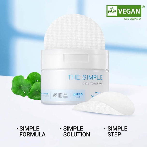 SCINIC The Simple Cica Toner Pad 60 Pcs  Vegan Cotton Fabric  Mild Peeling Without Irritation  Gentle Ph 5.5 PHA Peeing  100 Vegan  Kbeauty