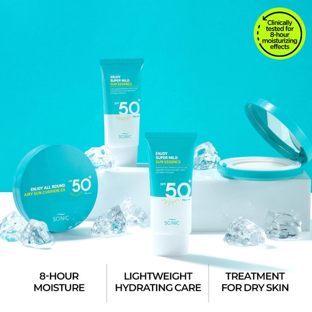 SCINIC Enjoy Super Mild Sun Essence SPF50 PA 1.69 fl oz50ml  A Lightweight Hydrating Sun Essence That leaves No Sticky Feeling  Korean Skincare SCINIC Enjoy Super Mild Sun Essence SPF50 PA 1.69 fl oz50ml  A Lightweight Hydrating Sun Essence That leaves No Sticky Feeling  Korean Skincare