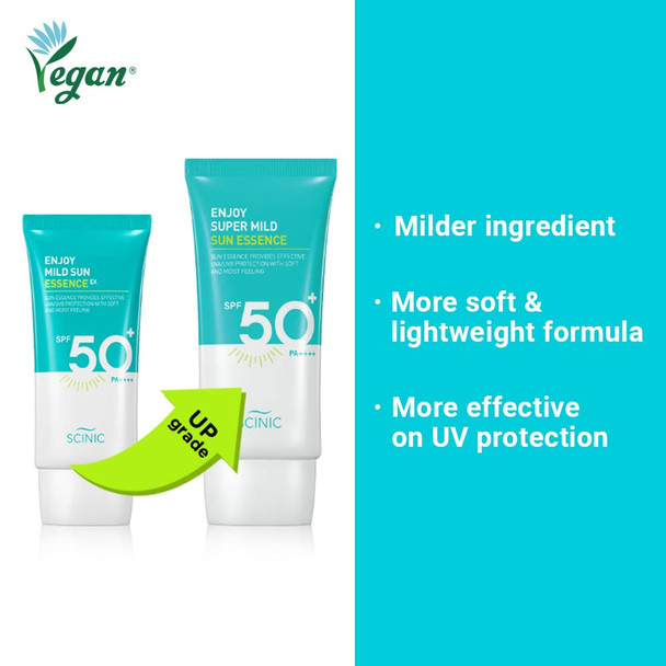 SCINIC Enjoy Super Mild Sun Essence SPF50 PA 1.69 fl oz50ml  A Lightweight Hydrating Sun Essence That leaves No Sticky Feeling  Korean Skincare SCINIC Enjoy Super Mild Sun Essence SPF50 PA 1.69 fl oz50ml  A Lightweight Hydrating Sun Essence That leaves No Sticky Feeling  Korean Skincare