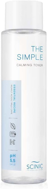 SCINIC The Simple Calming Toner pH 5.5 4.90 fl oz 145 ml  Vegan Face Astringent for Sensitive and Irritated Skin  Fresh Watery Texture  PHBalanced Mild Toner  Korean Skincare