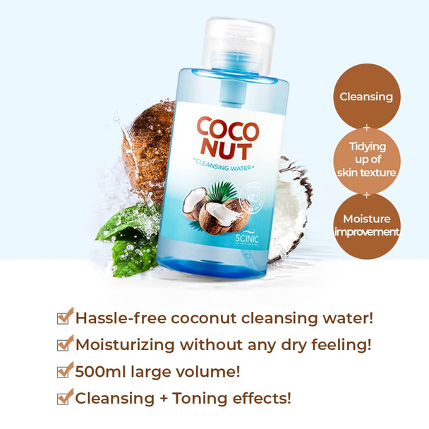 SCINIC Coconut Cleansing Water 16.9fl.oz 500ml  Ultra Simple Cleansing Water  No Need To Wash Off  Cleansing  Tidying Up Of Skin Texture  Moisture
