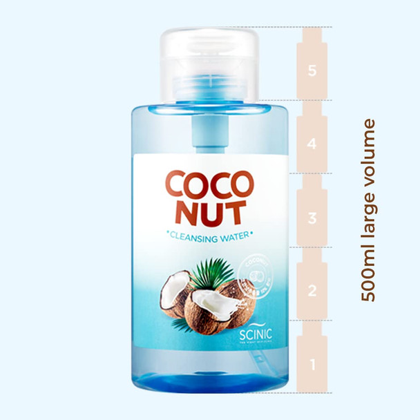 SCINIC Coconut Cleansing Water 16.9fl.oz 500ml  Ultra Simple Cleansing Water  No Need To Wash Off  Cleansing  Tidying Up Of Skin Texture  Moisture