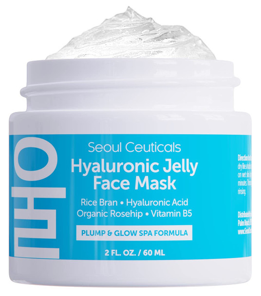 Korean Skin Care Hyaluronic Acid Jelly Mask  Korean Face Mask Skincare K Beauty Face Masks Contains Rice Bran  Rosehip  Vitamin B5  Anti Aging Spa Hydro Gel Face Mask for Plump Glowing Skin 2oz