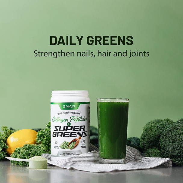 Super Greens Supplement Powder with Collagen Peptides  26 Superfoods  Vitamins  Grass Fed NonGMO Greens Superfood Powder for Hair Skin Nails  Joint Support 30 Servings