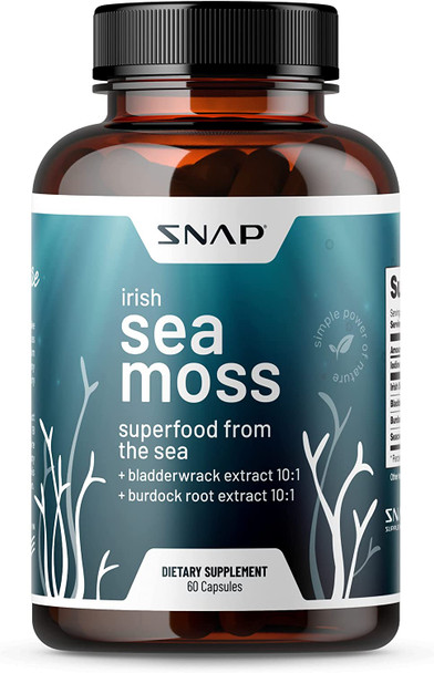 Irish Sea Moss Capsules w/Bladderwrack Burdock Root  Iodine Energy Support  Seamoss Supplement to Elevate Mood Strengthen Immunity  Digestion Renew Skin Tone  Seamoss Pills 60 Capsules