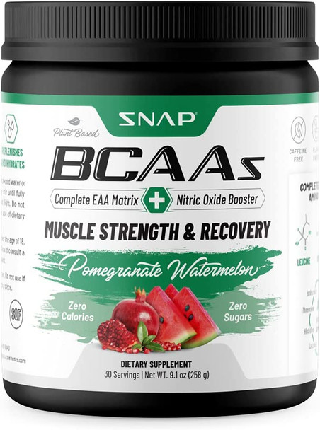 Snap BCAA Powder Essential Amino Supplement with Nitric Oxide Booster  Pre Workout Powder Recovery Supplements Post Workout Muscle Strength BCAA for Women  Men 30 Servings