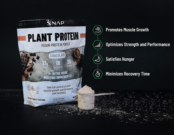 Organic Plant Based Vegan Protein Powder by Snap Supplements  Nitric Oxide Boosting Protein Powder Vanilla Bean BCAA Amino Acid for Muscle Growth Performance  Recovery  30 Servings