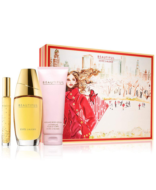 Estee Lauder Beautiful Deluxe Collection 3pc Set 2.5 Oz Eau De Parfum Spray + 3.4 Oz Body Lotion + .2 Oz Travel Spray