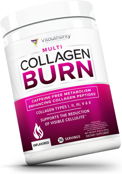 Multi Collagen Burn MultiType Hydrolyzed Collagen Protein Peptides with Hyaluronic Acid Vitamin C SOD B Dimpless Types I II III V and X Collagen Olive Leaf Extract CaffeineFree Unflavored