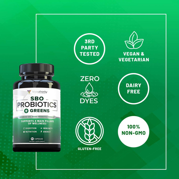 SBO Probiotic  Organic Greens Superfood Blend Vegan Probiotics 50 Billion CFUs Per Serving  Organic Spirulina Kale Broccoli Spinach for Improved Digestion and Immunity ShelfStable Supplement