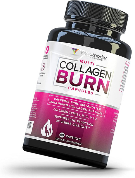 Multi Collagen Burn MultiType Hydrolyzed Collagen Protein Peptides with Hyaluronic Acid Vitamin C SOD B Dimpless Types I II III V and X Collagen CaffeineFree Unflavored Capsules