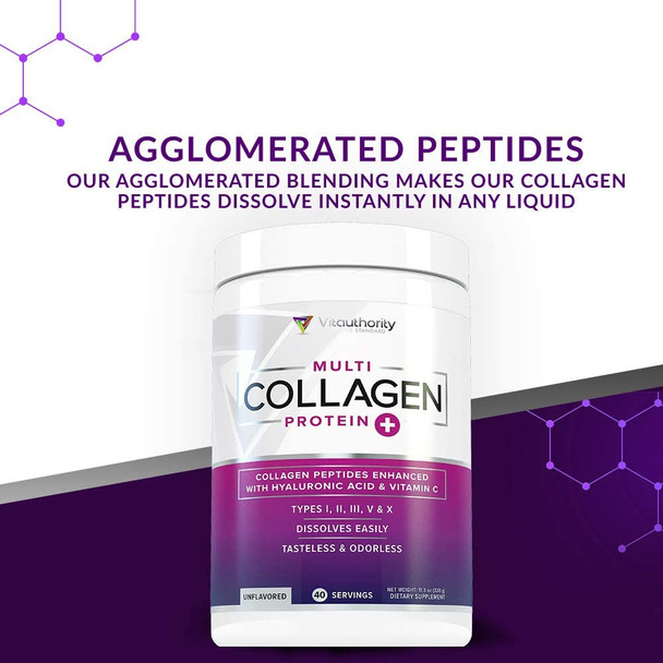 Multi Collagen Peptides Plus Hyaluronic Acid and Vitamin C Hydrolyzed Collagen Proteins Types I II III V and X 40 Servings Unflavored