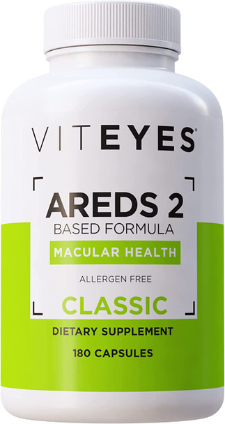 Viteyes AREDS 2 Eye Vitamins Now with Natural Vitamin E Smaller Capsules Lower Zinc Allergen  Lutein Zeaxanthin Manufactured in The USA Eye Doctor Trusted Classic Macular Support 180 Ct