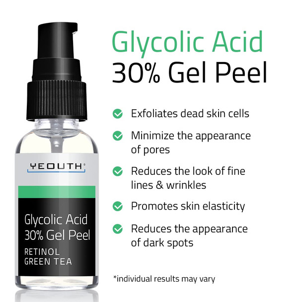 Glycolic Acid Gel Peel with Retinol Serum for Face Exfoliate for Face Chemical Peel for Face at Home for Wrinkles Dark Spot  Acne Liquid Exfoliant Men  Women by YEOUTH